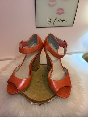 Le Château Orange Cork Block Heel Sandals 5” heel